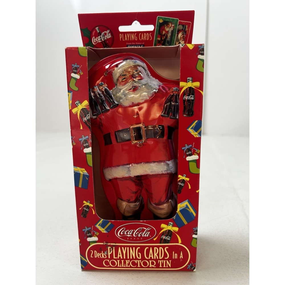 Coca Cola SANTA CLAUS Playing Cards in Collectible Red Tin 2 Decks Vintage NIB